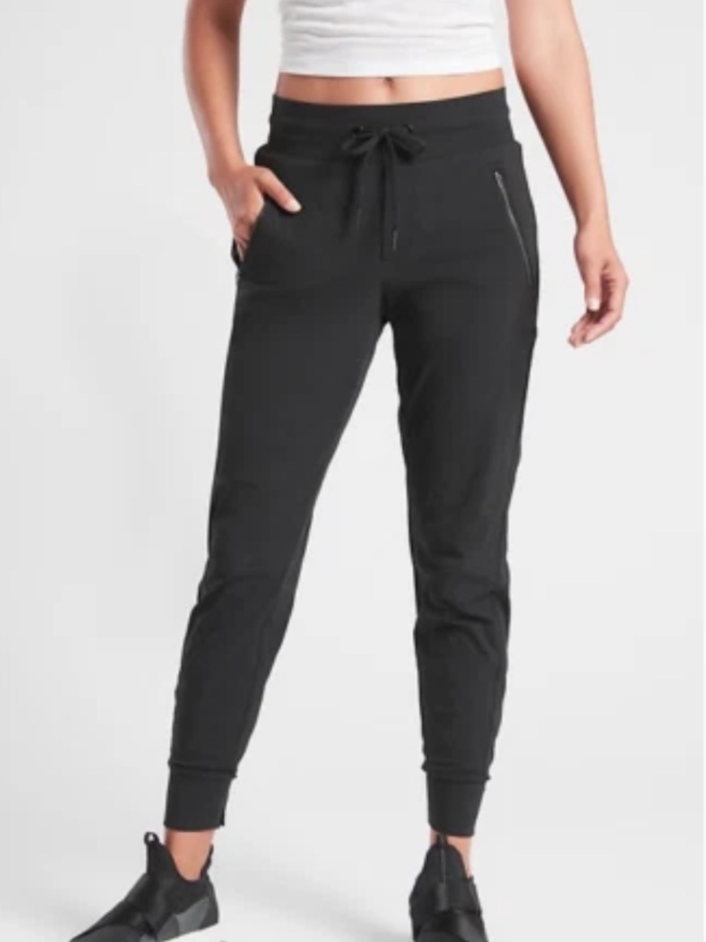 Athleta Trekkie North Jogger Pants Nylon Stretch Zip Pocket Black 6
